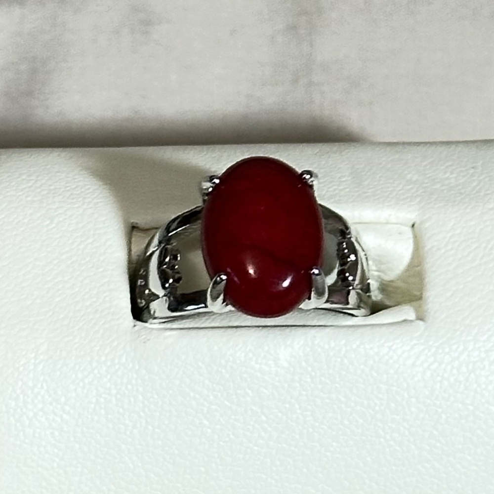Stainless steel ring w/oval Red Crackle Quartz stone - NWOT - Picture 2 of 15